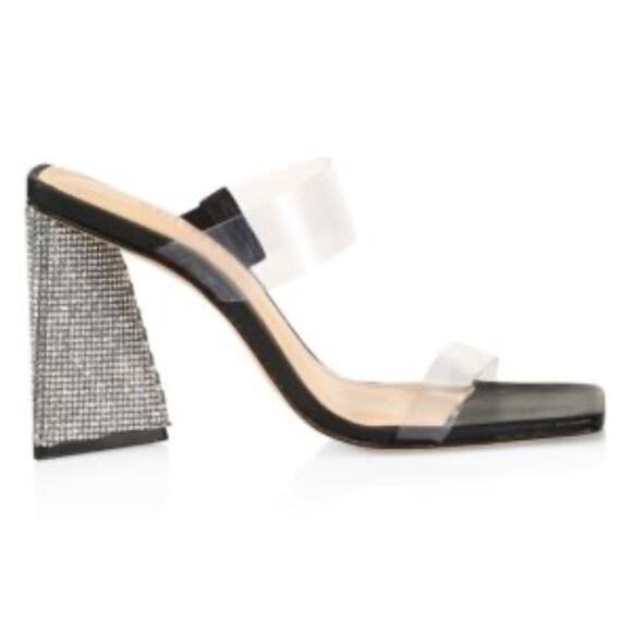 Schutz Ariellen Vinyl Rhinestone Chunky Triangle Platform Heel Sandals size 9.5 - Picture 1 of 8